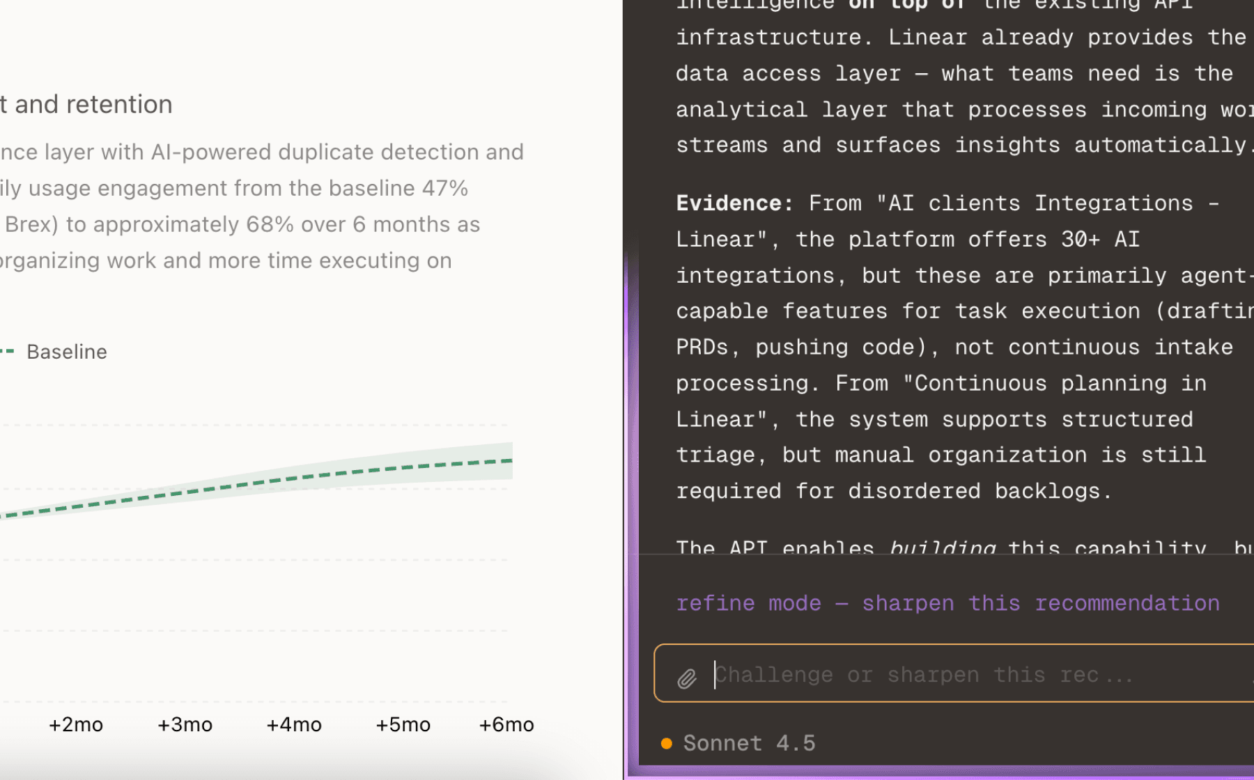 Mimir AI chat with impact projection chart and recommendation refinement